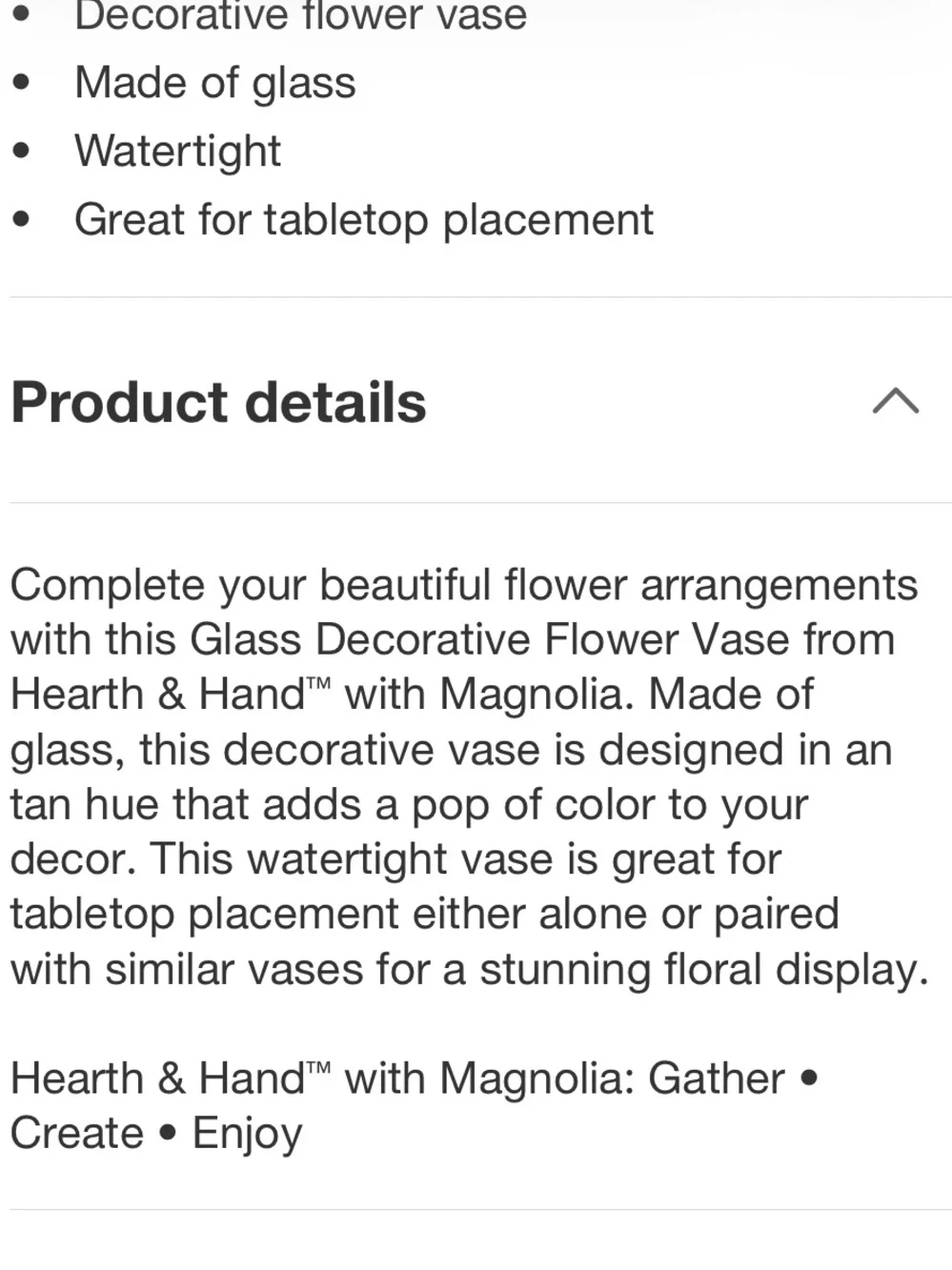 HEARTH & HAND NWT 14” tan glass decorative flower vase